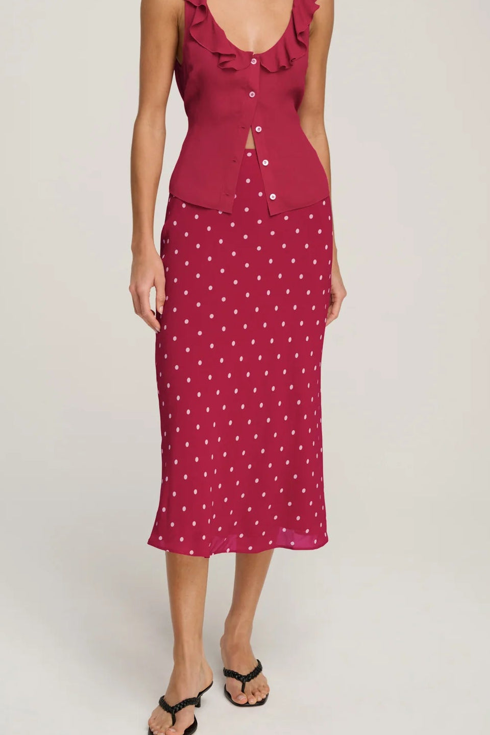 The Jojo Skirt- Raspberry Ivory Dot