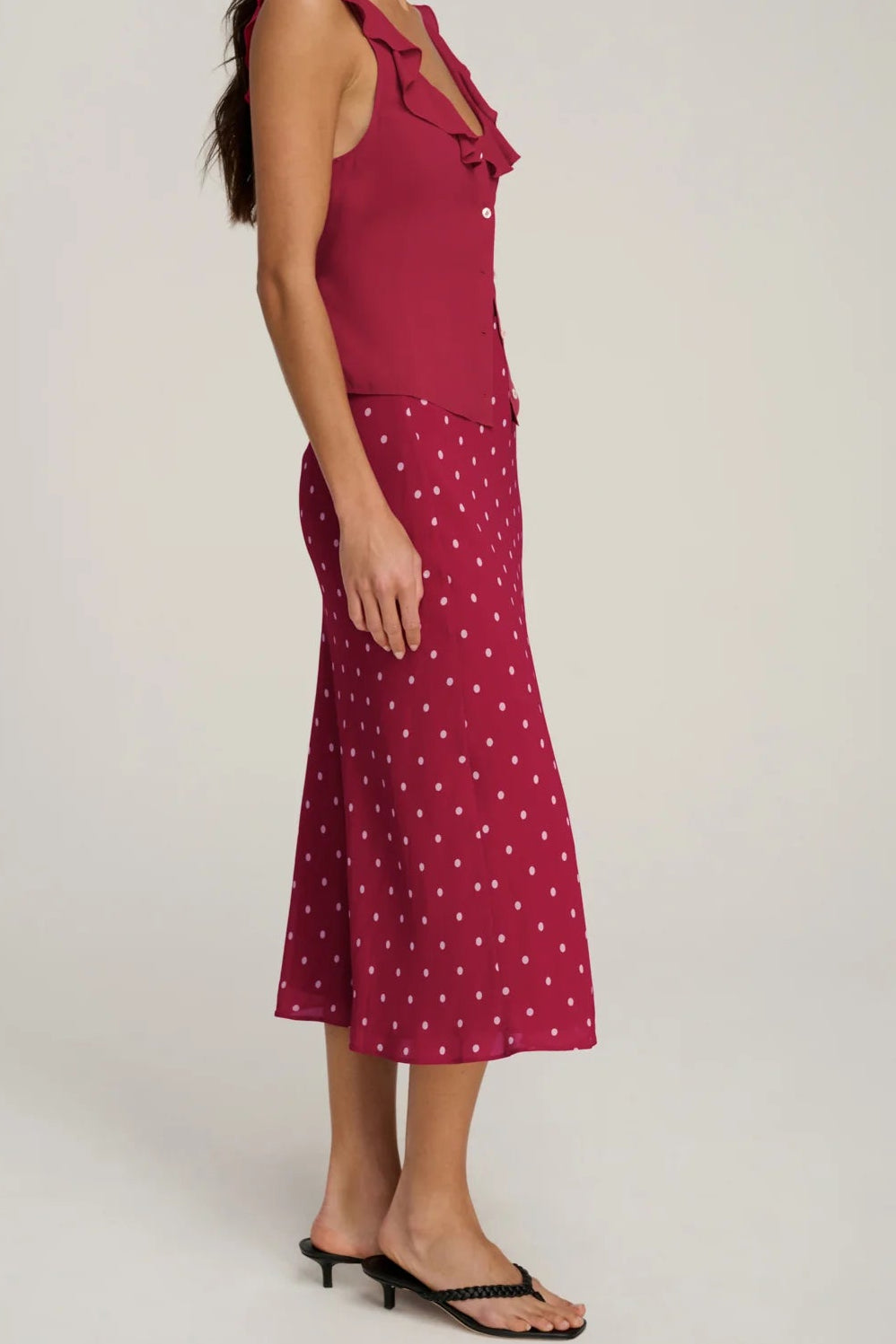 The Jojo Skirt- Raspberry Ivory Dot