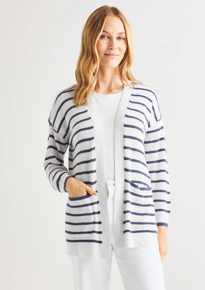 Cashblend Luna Stripe Cardigan- Cerulean/ White