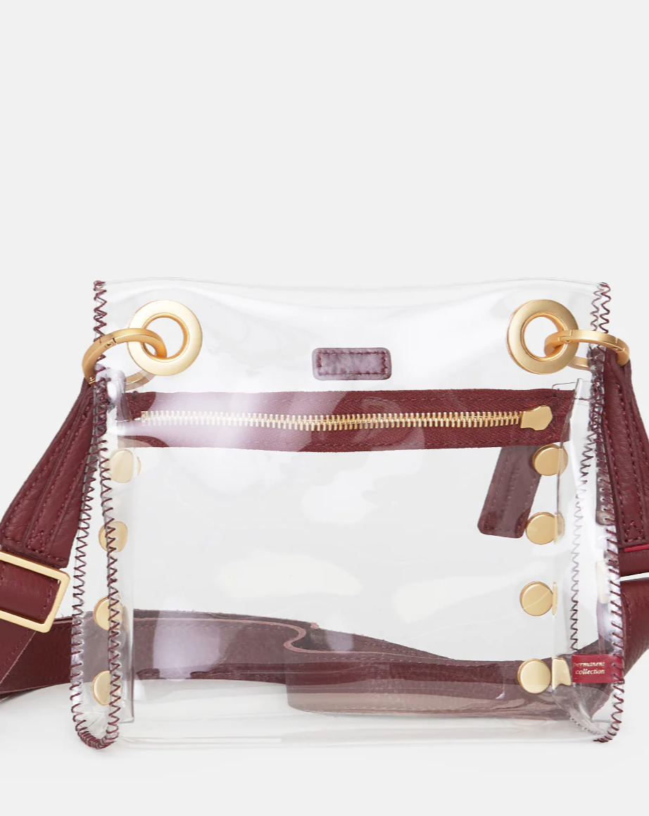 Tony Small Clear Handbag- Crimson/Brushed Gold