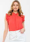 Mock Neck Textured Top- Coral