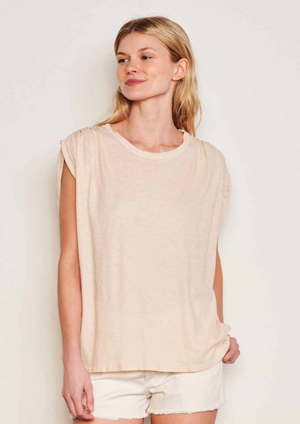 Shirred Muscle Tee- Natural Ivory