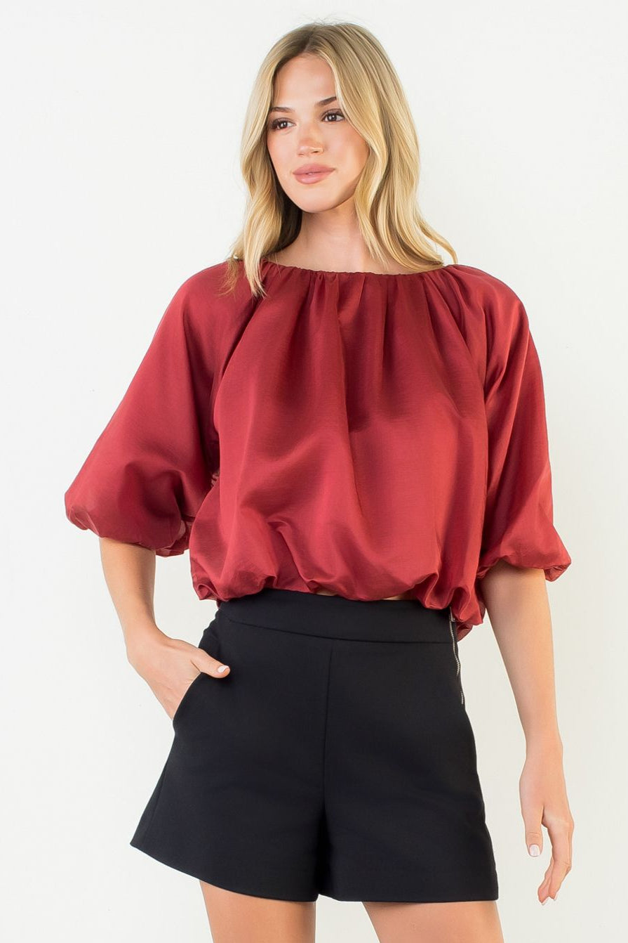 Balloon Sleeve Top—Maroon
