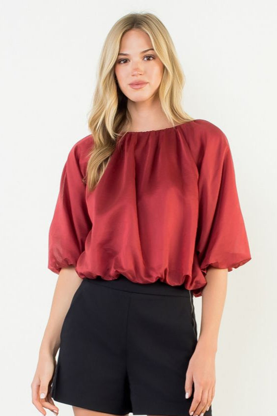 Balloon Sleeve Top—Maroon