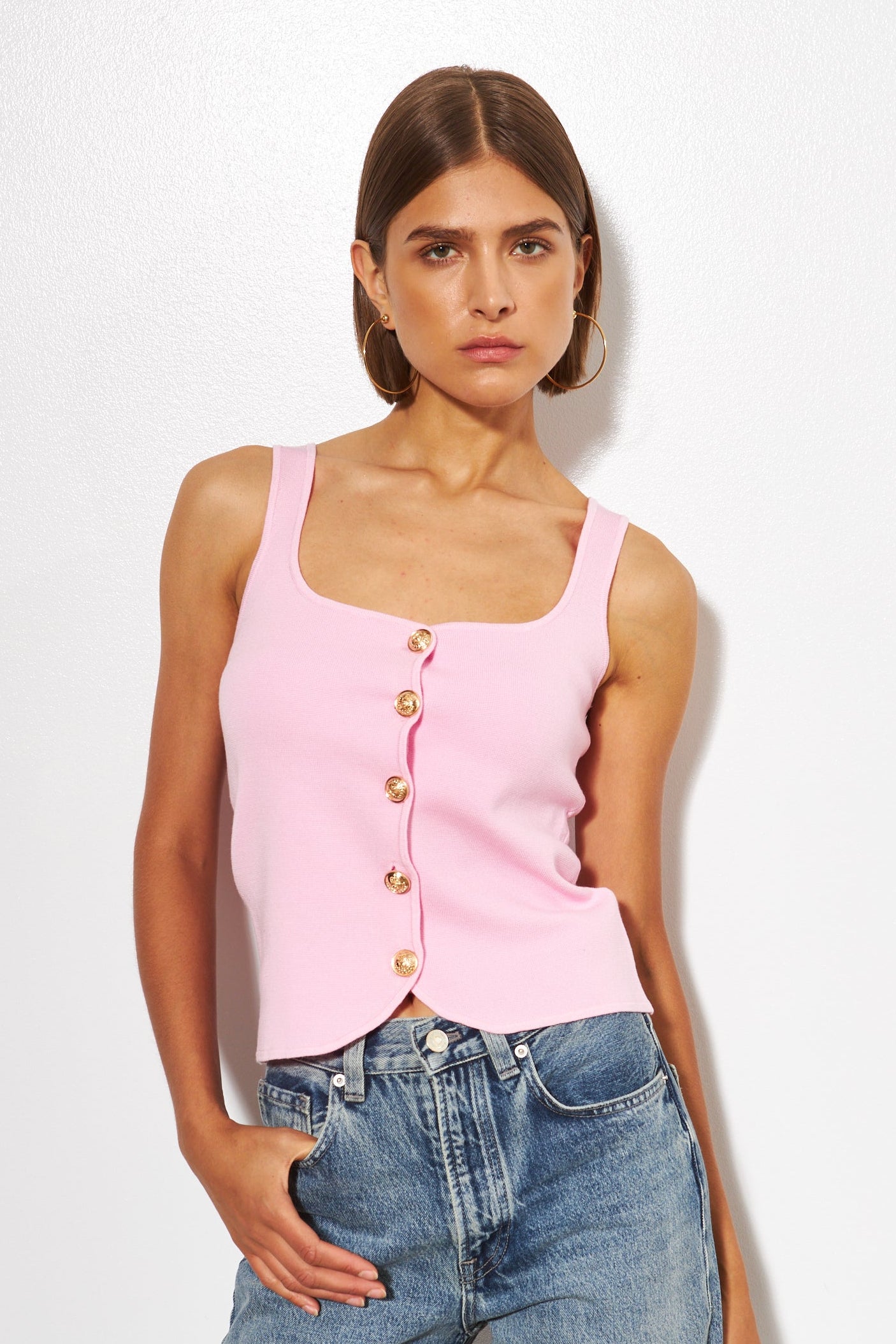 Chantel Button Front Tank- Blush Pink