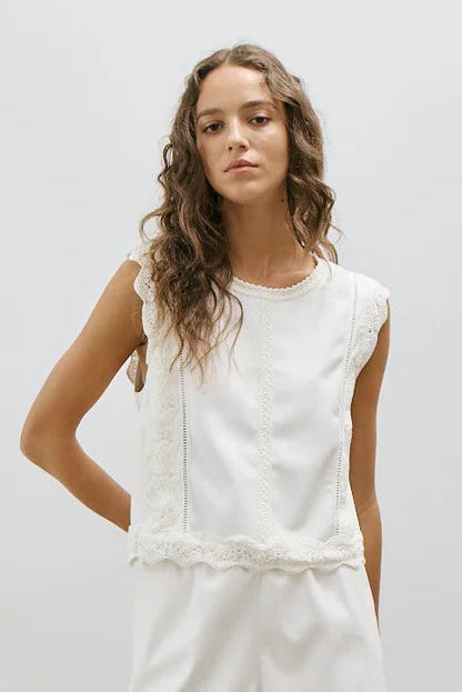 Attie Blouse With Crochet Detail- Off-White