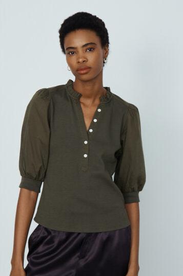 Clemente Mixed Media Shirt- Green Khaki