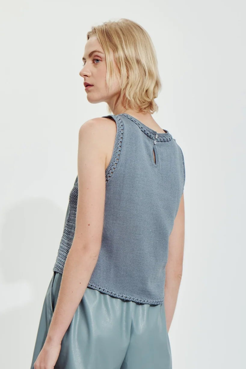 Naru Vegan Leather Top- Blue Sea