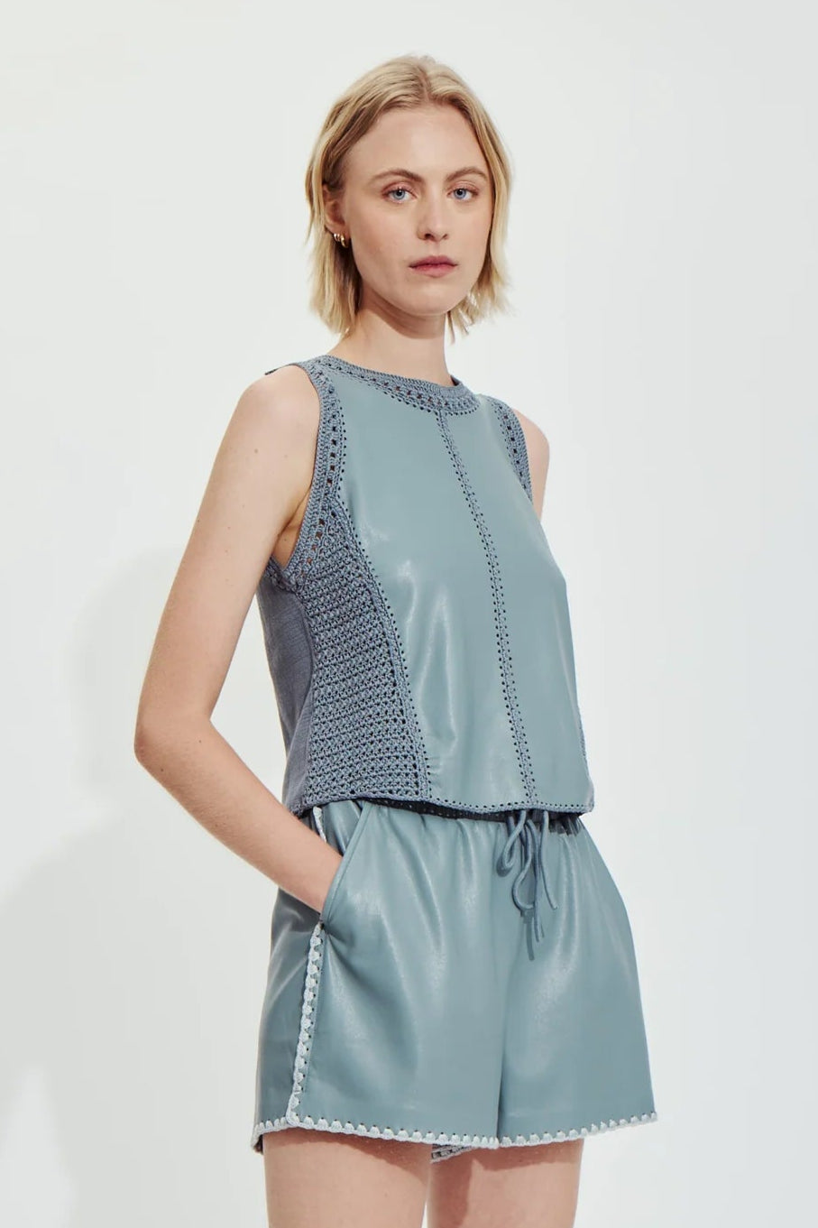 Naru Vegan Leather Top- Blue Sea