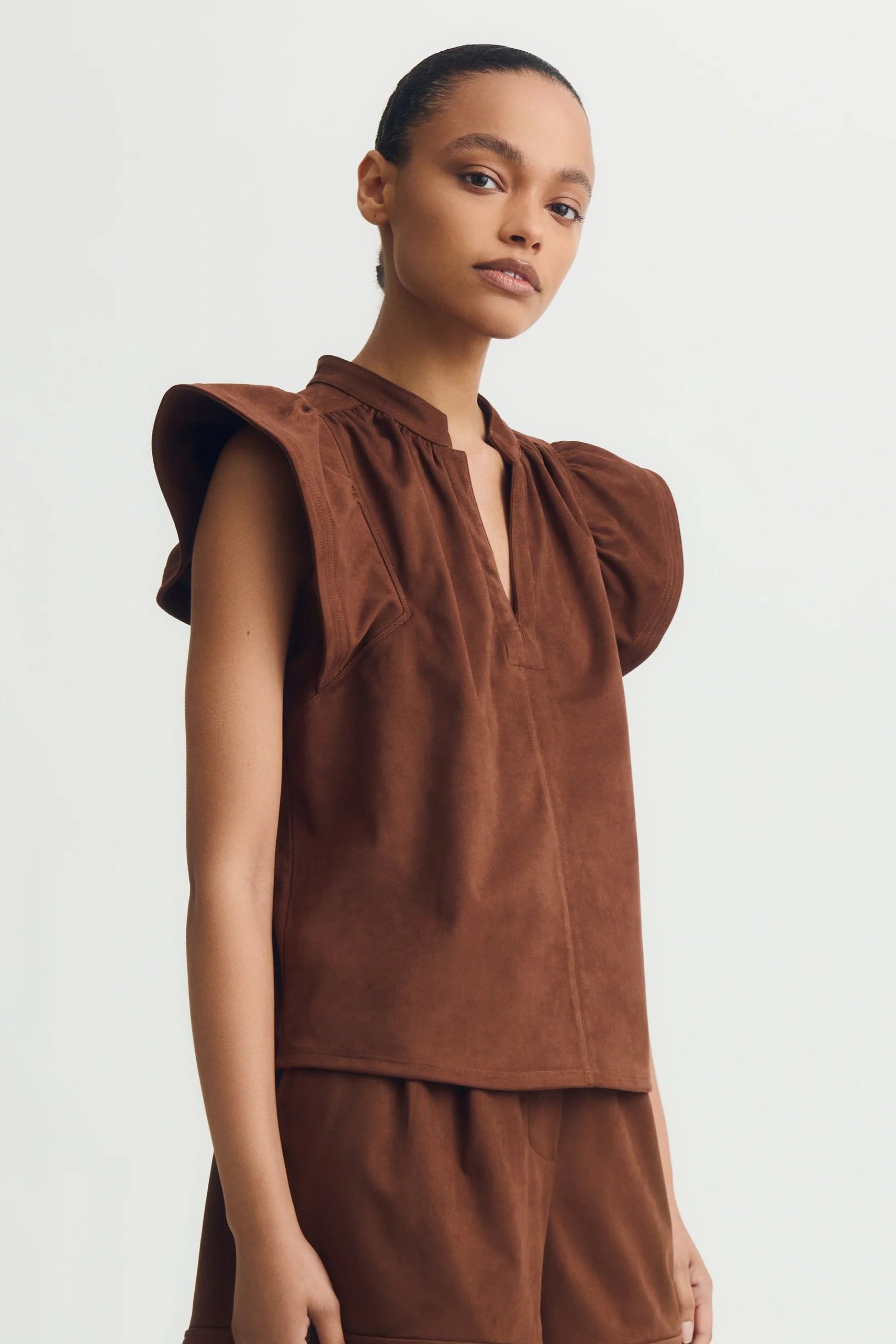 Venora Suede Blouse- Brown