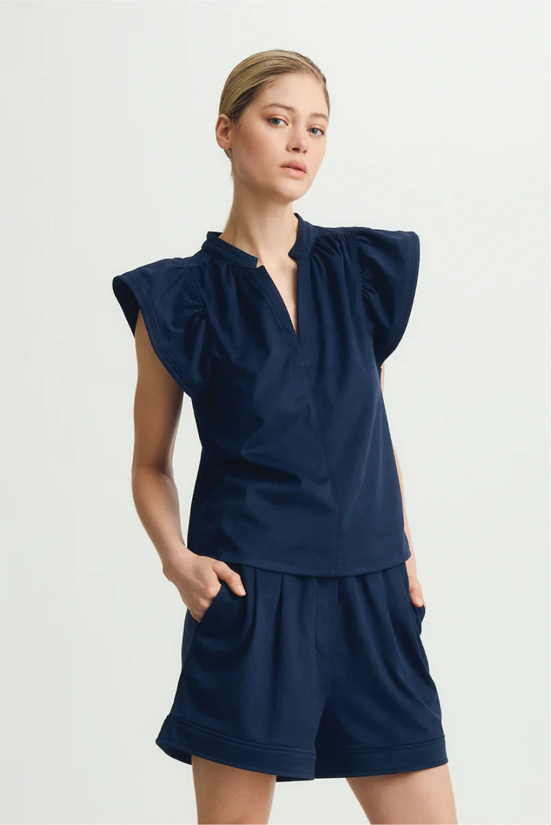Venora Suede Blouse- Deep Navy
