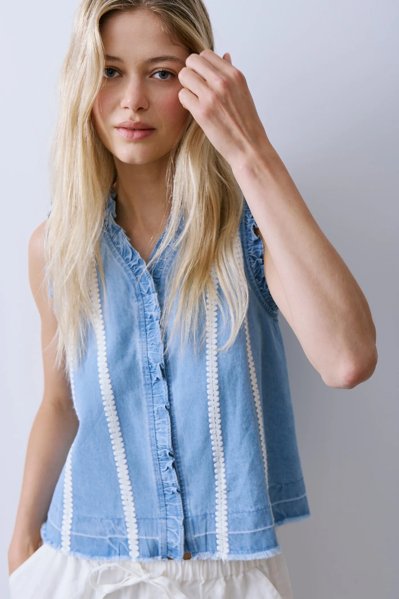Zander Chambray Blouse- Medium Blue