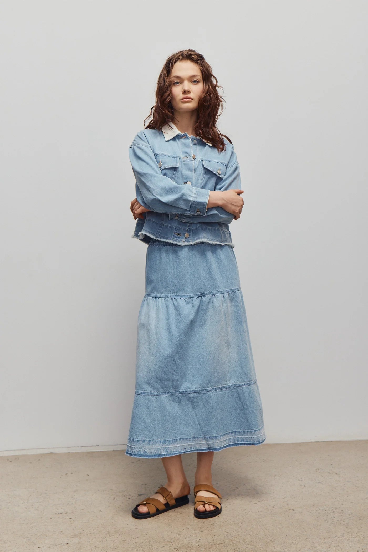 Zuki Tiered Midi Skirt- Medium Blue