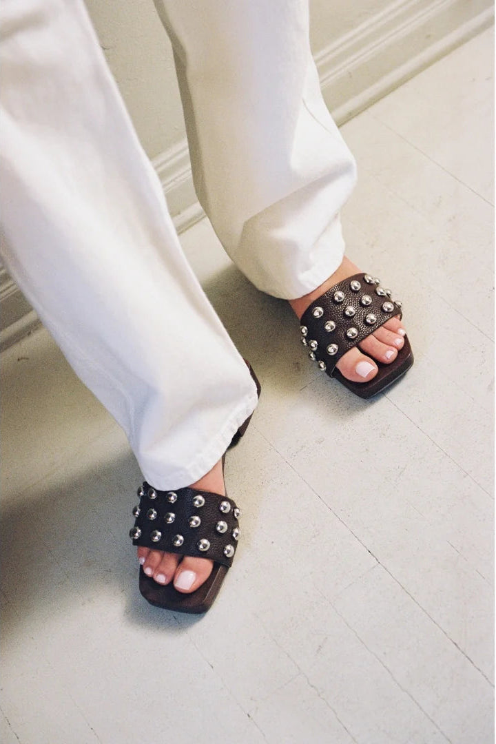 Fiora Studded Slide Sandal-Choco