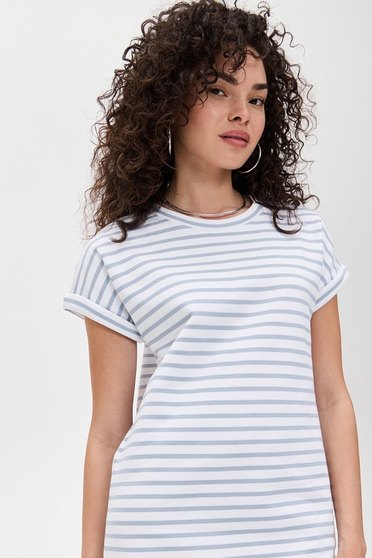 Cassie Terry Stripe Mini Dress- White/Seaport