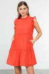 Ruffle Sleeve Terracotta Orange Tiered Dress