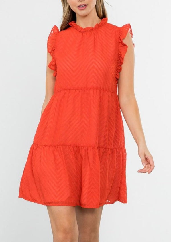 Ruffle Sleeve Terracotta Orange Tiered Dress