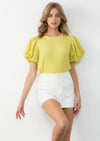 Puff Sleeve Textured Top- Chartreuse Yellow