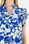 Flutter Sleeve Print Top—Blue/Cream