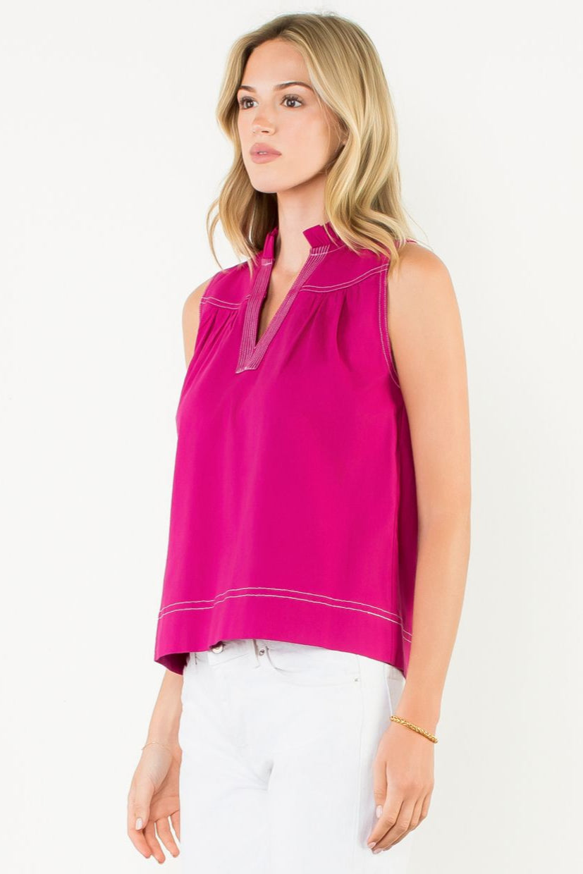 Sleeveless V-Neck Top—Fuschia