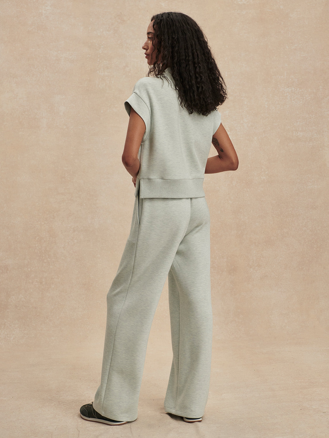 The Wide Leg Pant 30"- Mint Green Marl