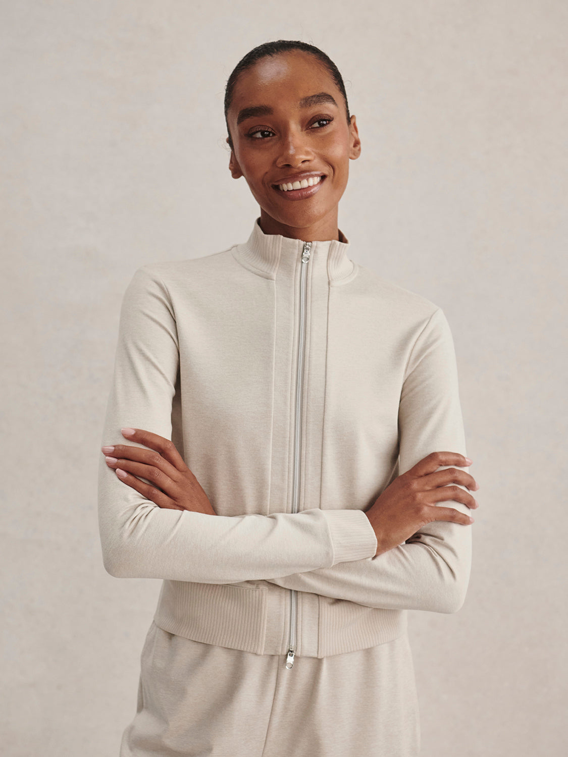 Rufus Cropped Zip Through- Pebble Marl