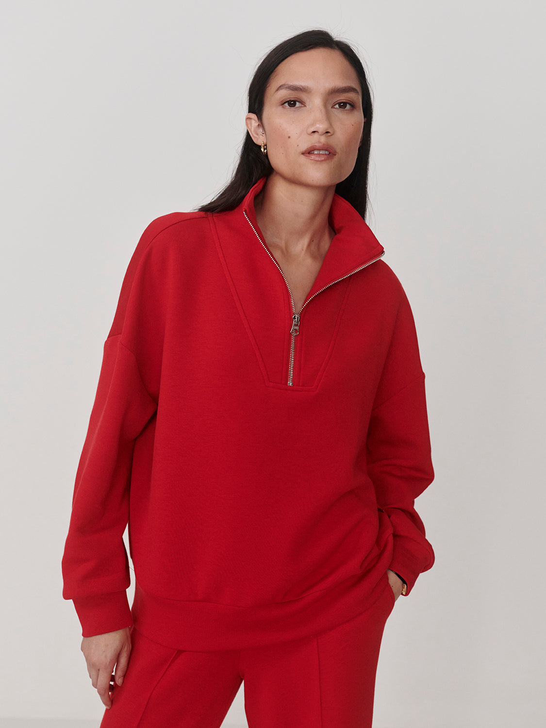 Hawley Half Zip Sweatshirt- Red Marl