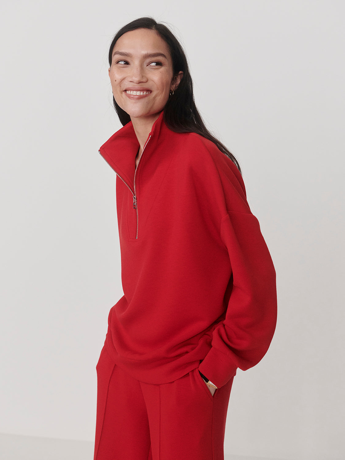 Hawley Half Zip Sweatshirt- Red Marl