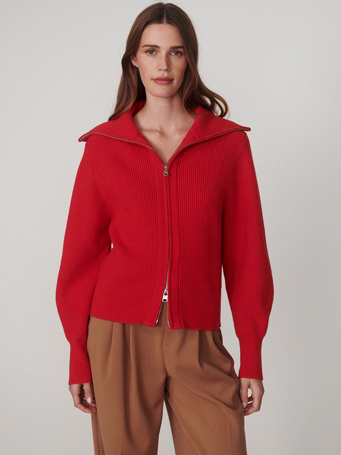 Enrico Zip Through Knit Jacket- Washed Red