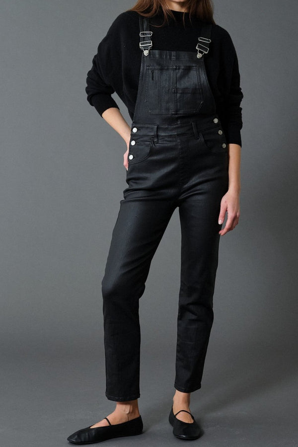 Broadway Slim Cropped Overalls- Coated Asphalt