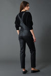 Broadway Slim Cropped Overalls- Coated Asphalt