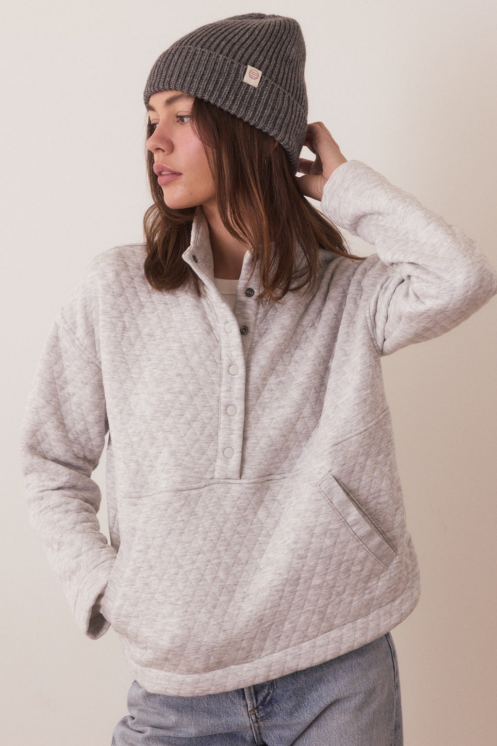 Corbet Funnel Neck Pullover- Light Heather Grey