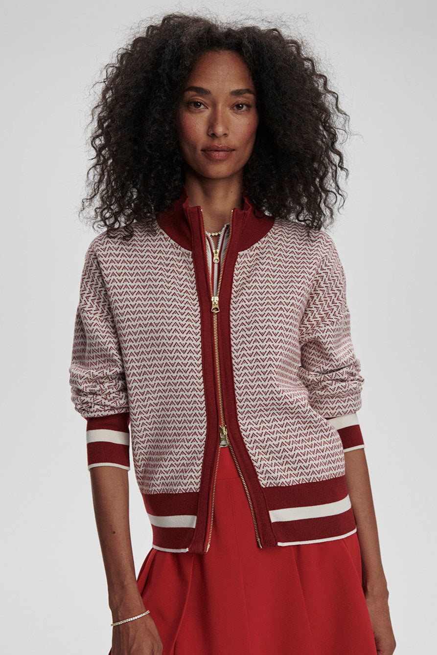 Walter Knit Jacket- Red Dahlia/White