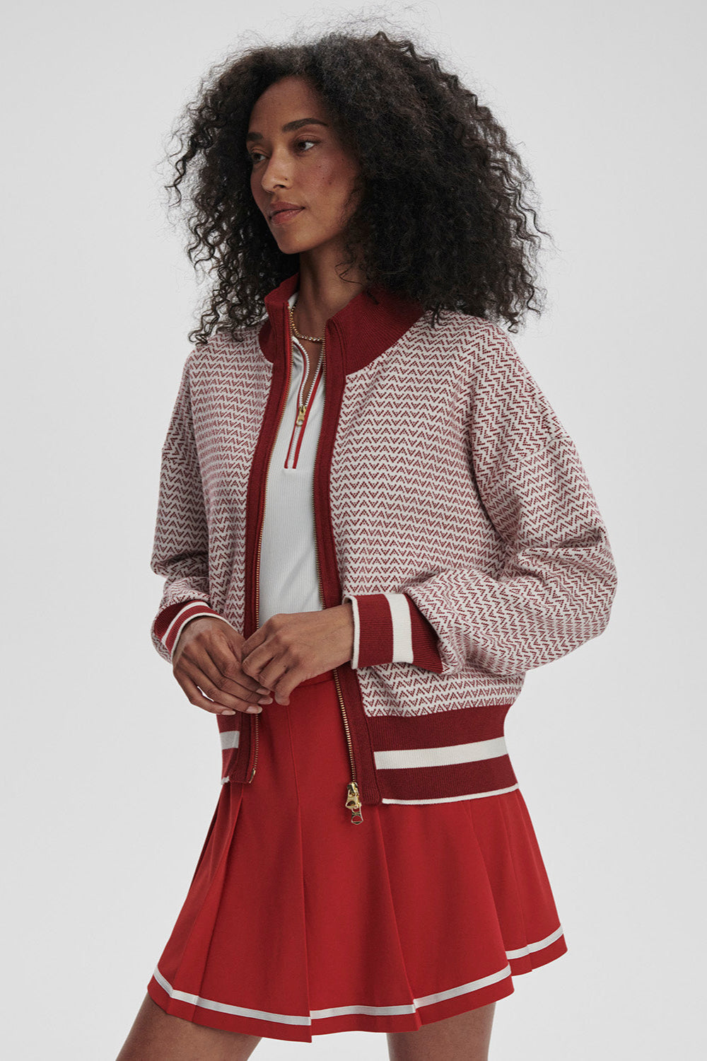 Walter Knit Jacket- Red Dahlia/White