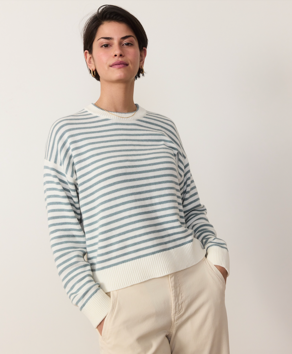 Suki Crewneck Stripe Sweater- Topaz Stripe