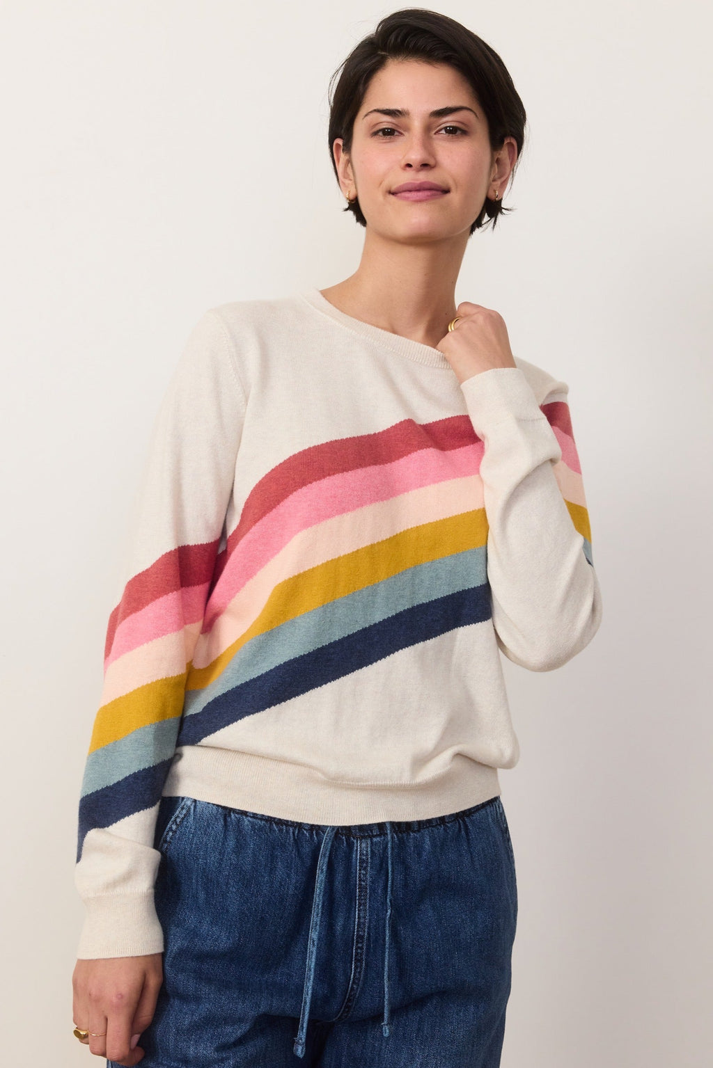 Icon Sweater- Oatmeal Rainbow