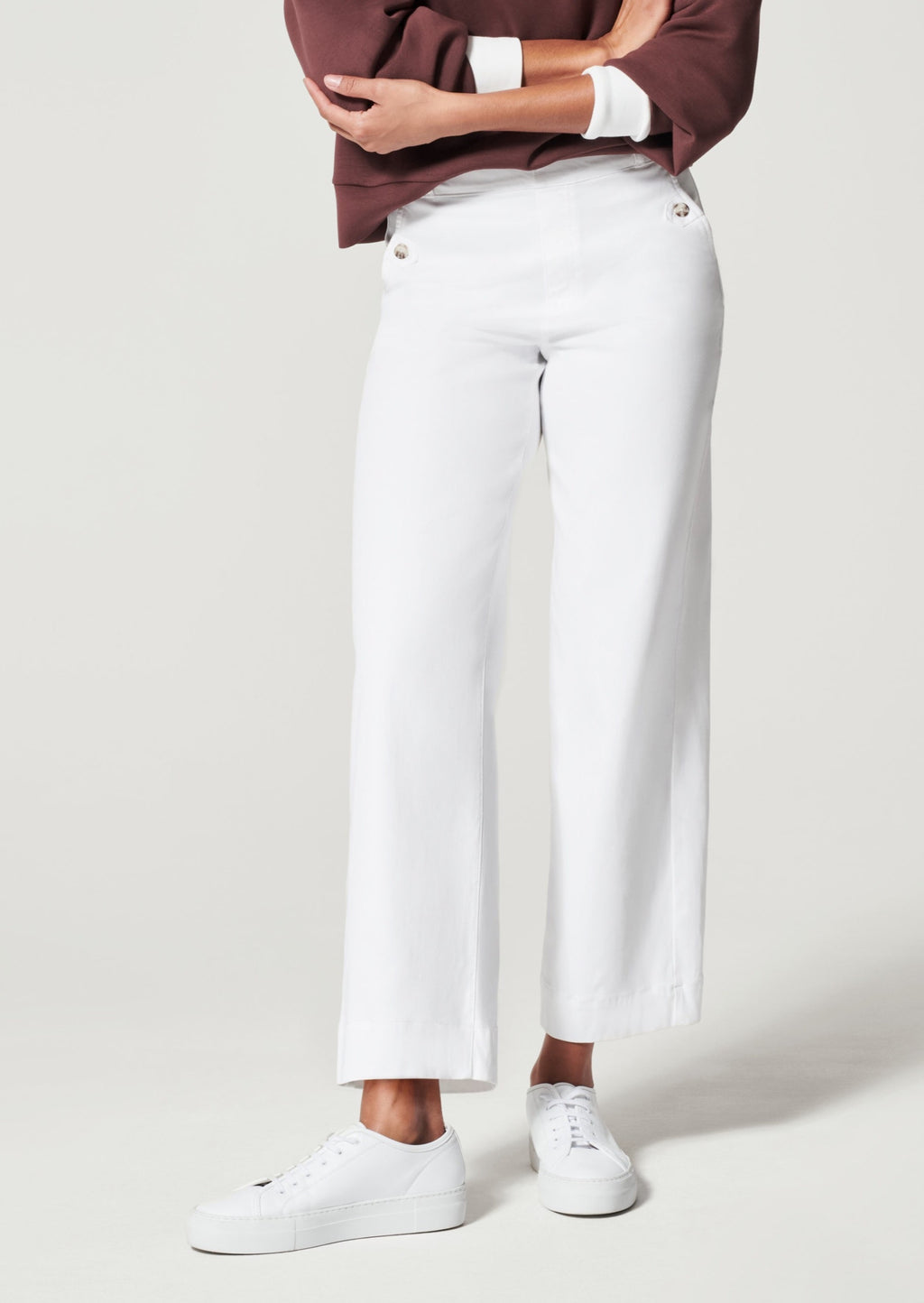 Stretch Twill Cropped Wide Leg Pant- Bright White