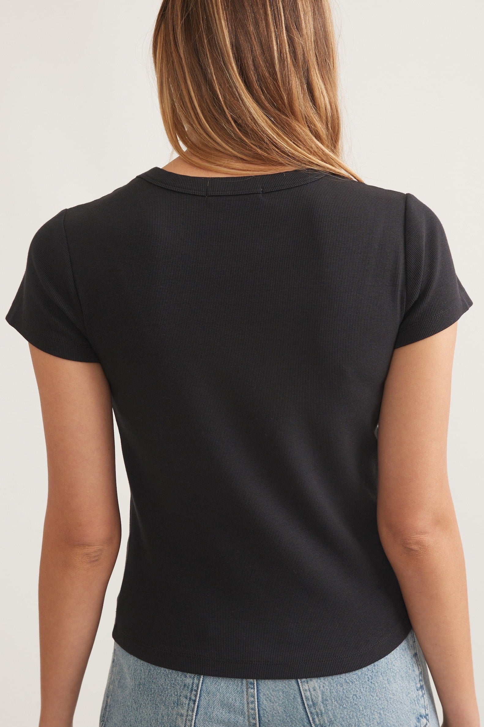 Lexi Rib Sun-In Crew Tee- Faded Black