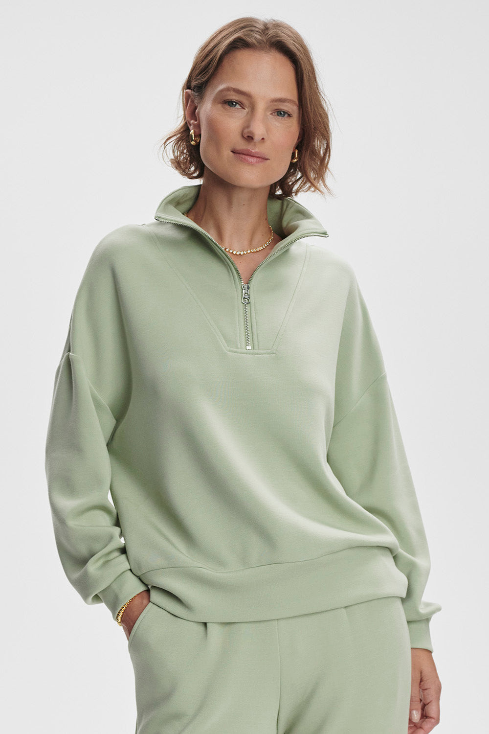 Hawley Half-Zip Sweatshirt- Snow Sage
