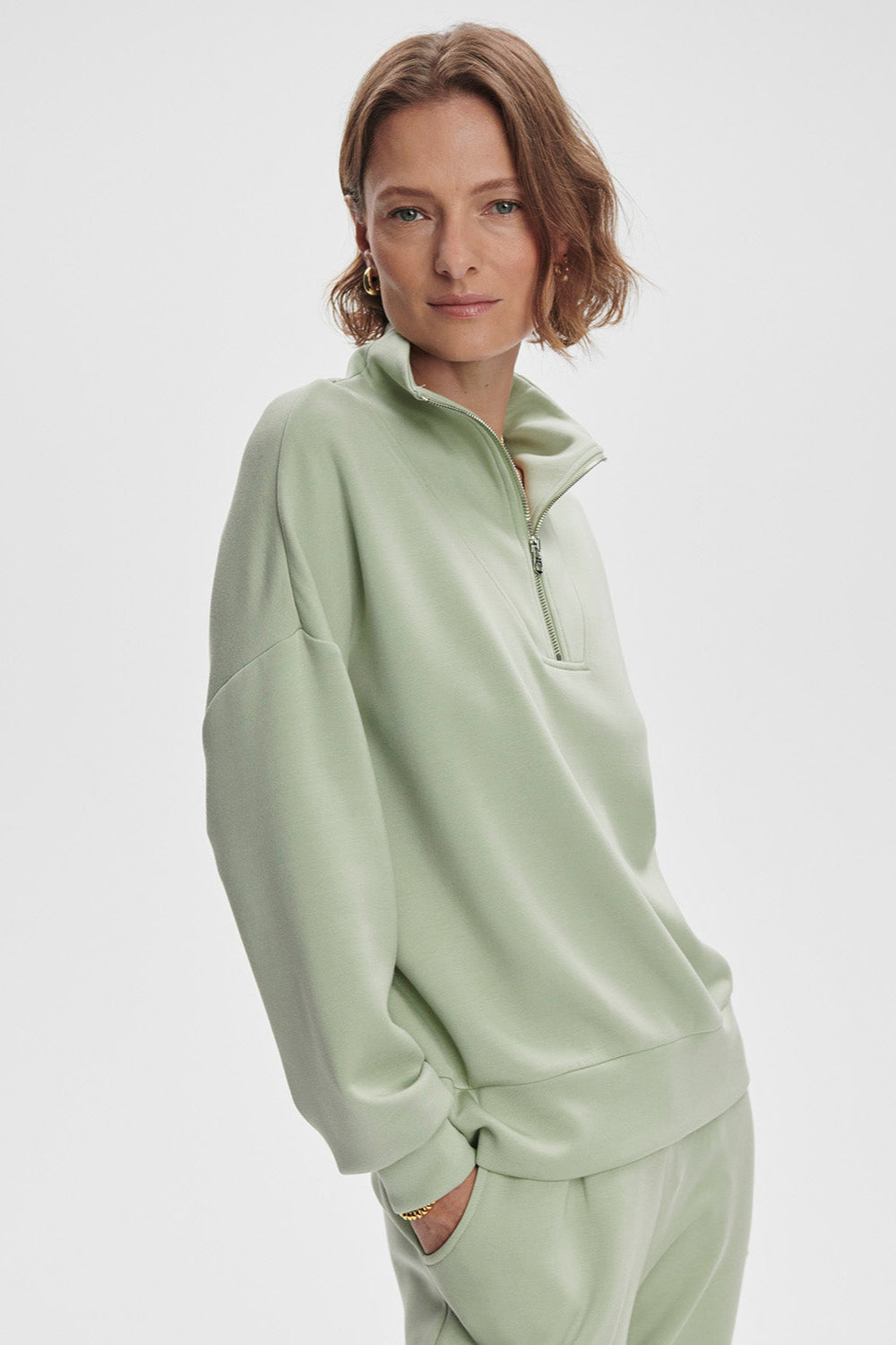 Hawley Half-Zip Sweatshirt- Snow Sage