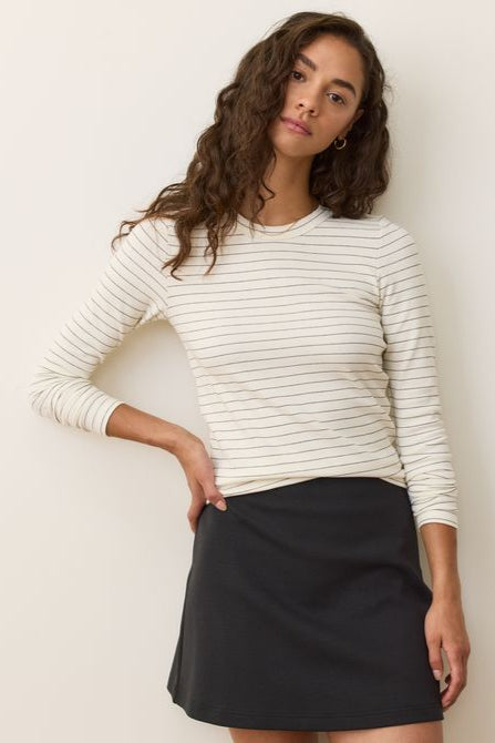 Lexi Rib Sun-In Long Sleeve Crew Tee- White/Black Stripe