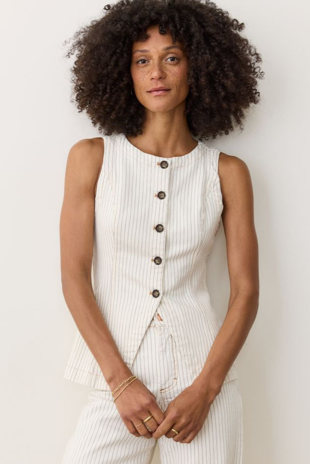 Charlie Longline Vest- Ticking Stripe