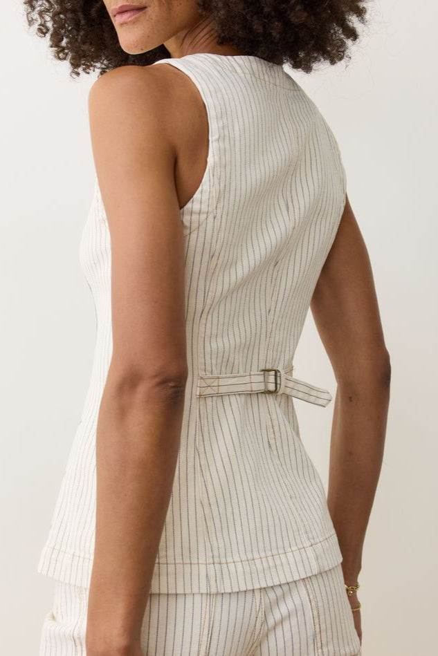 Charlie Longline Vest- Ticking Stripe