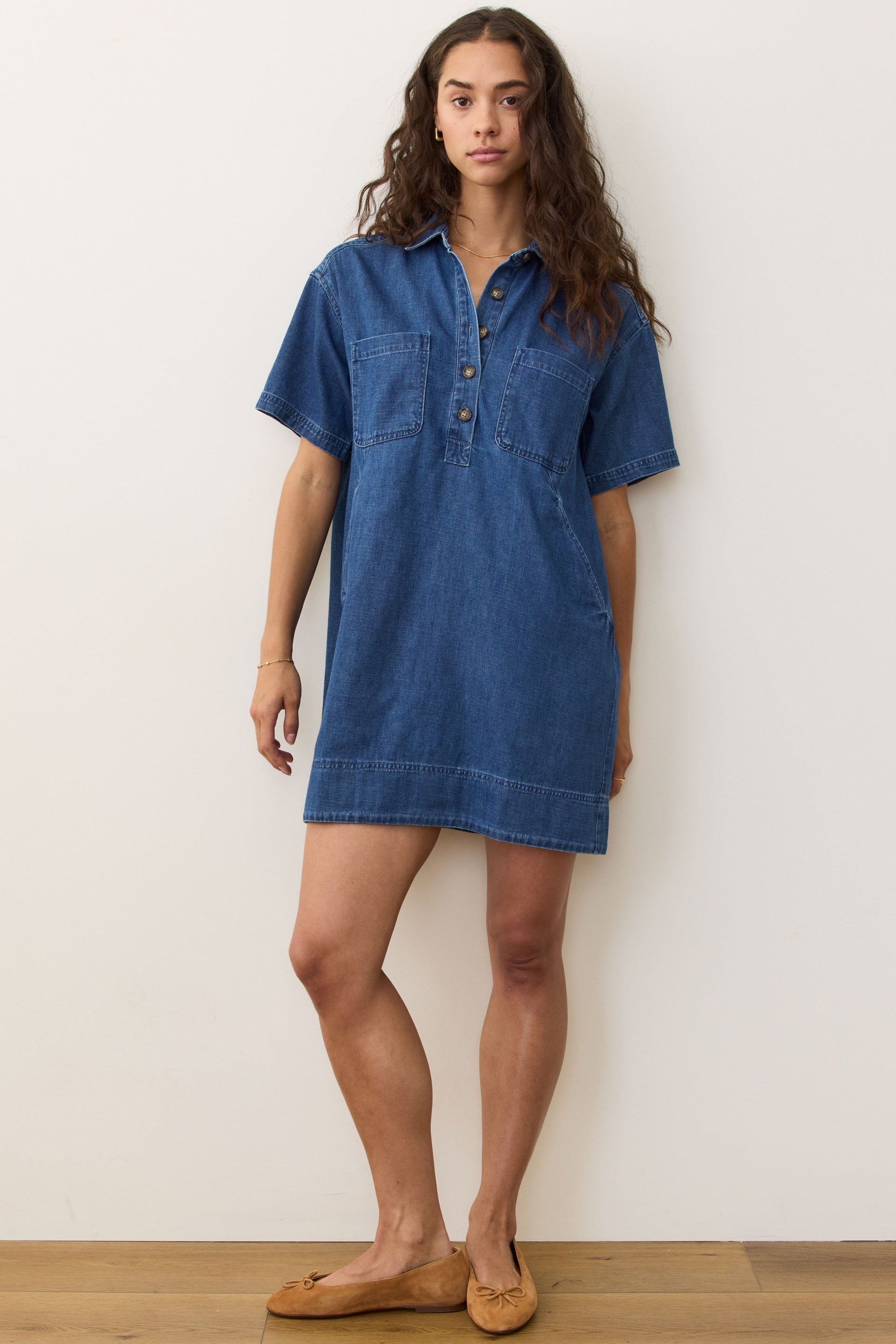 Liza Denim Mini Dress- Medium Wash