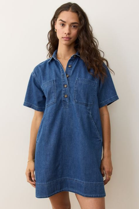 Liza Denim Mini Dress- Medium Wash