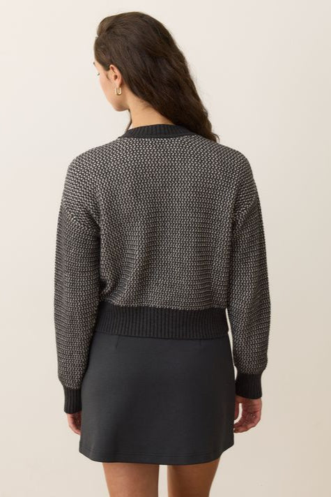 Robin Textured Crewneck Sweater- Black/White