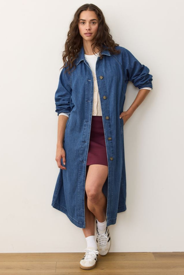 Hayes Denim Trench Coat- Medium Wash