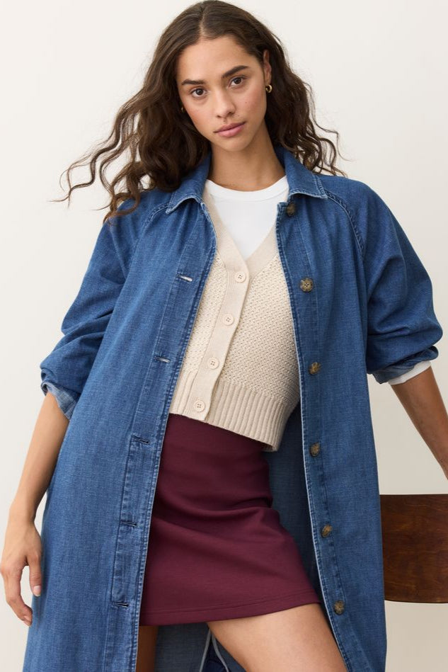 Hayes Denim Trench Coat- Medium Wash