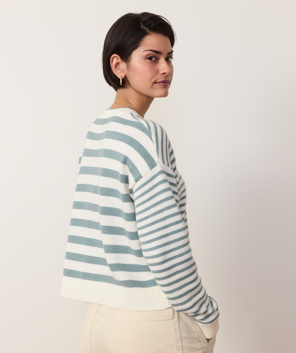 Suki Crewneck Stripe Sweater- Topaz Stripe