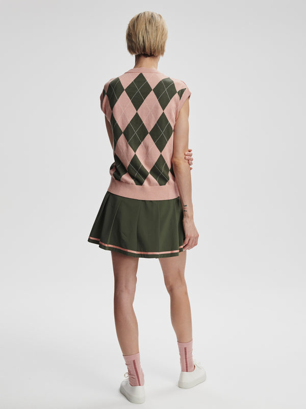 Avika Argyle Vest- Dusty Pink/Deep Ivy